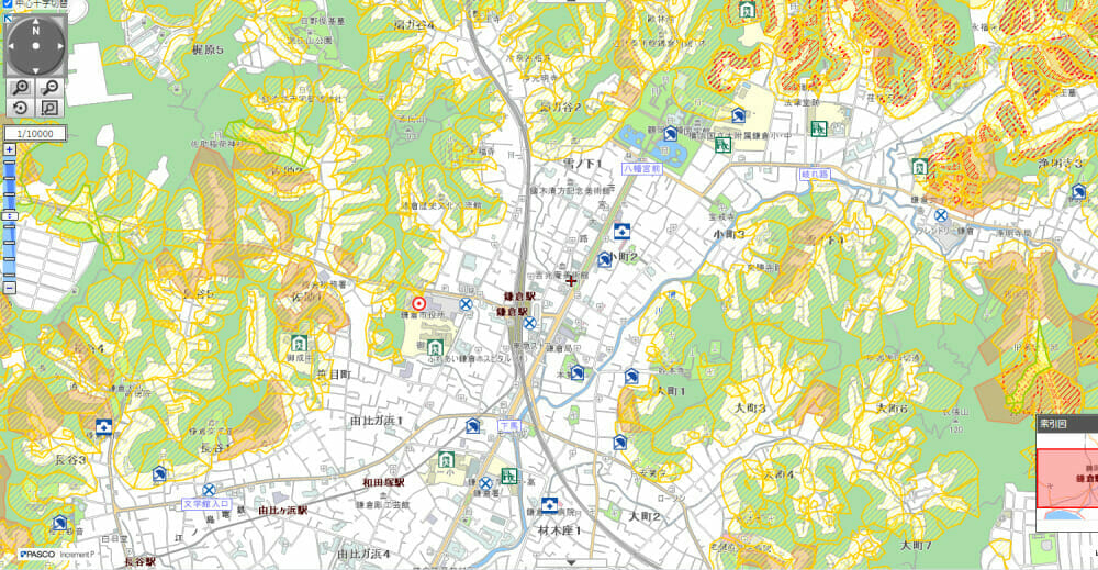 鎌倉の土砂災害危険マップ（鎌倉周辺）